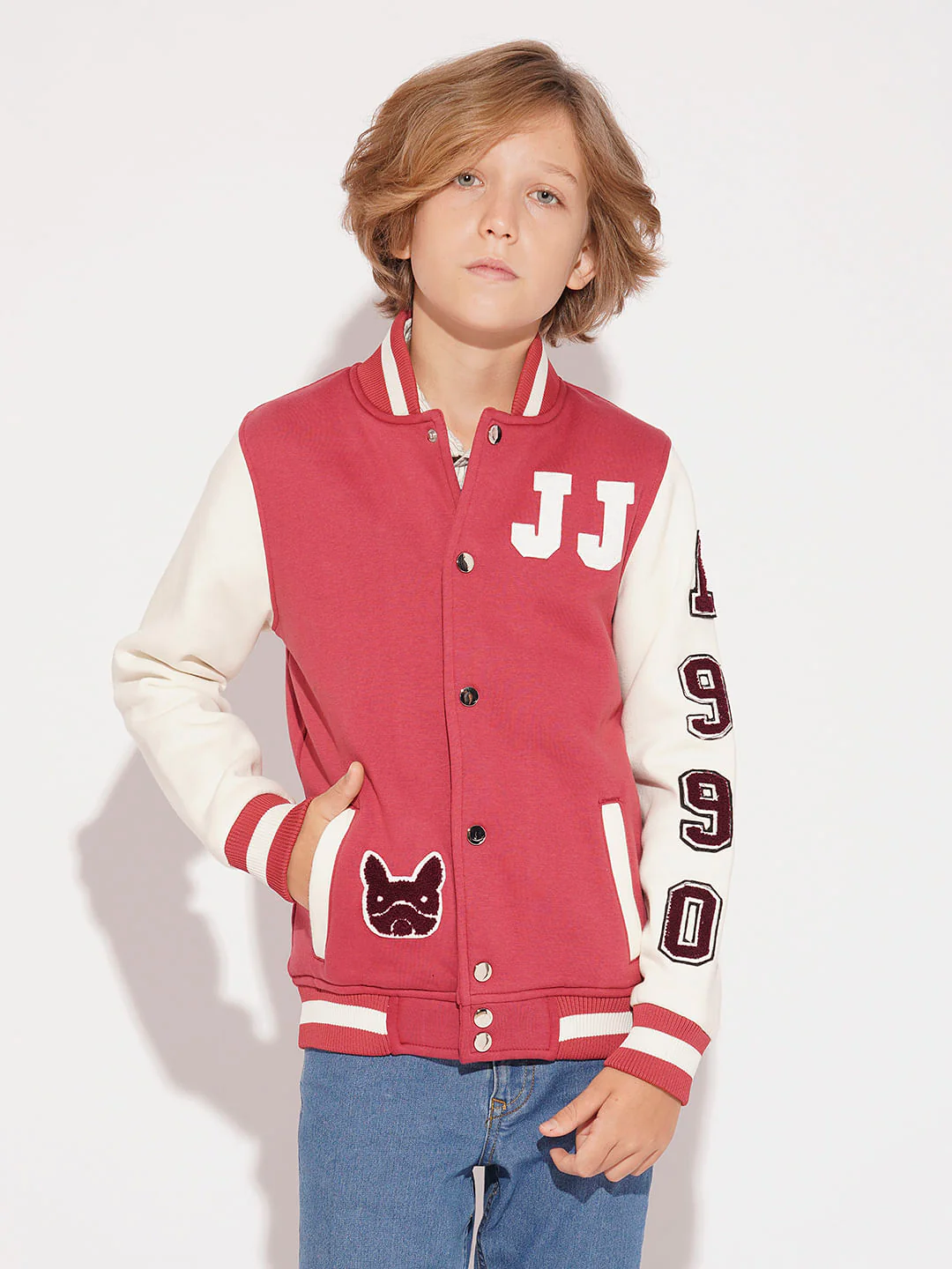 Boys Red Colourblocked Varsity Bomber Jacket - Image 2