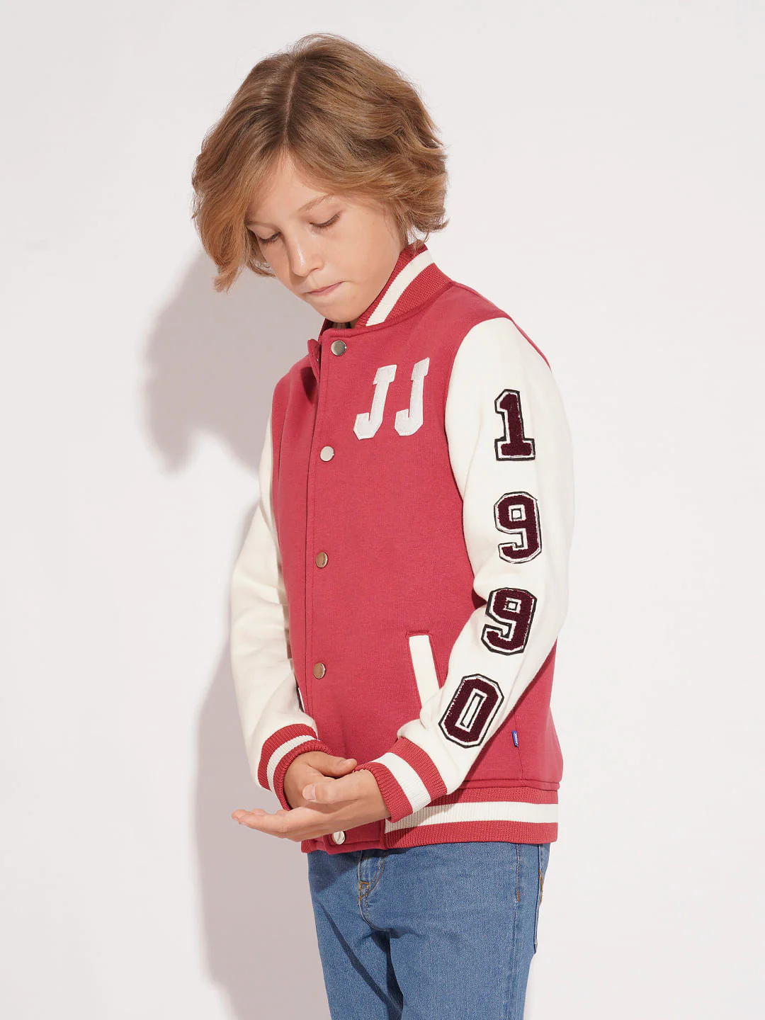 Boys Red Colourblocked Varsity Bomber Jacket - Image 3