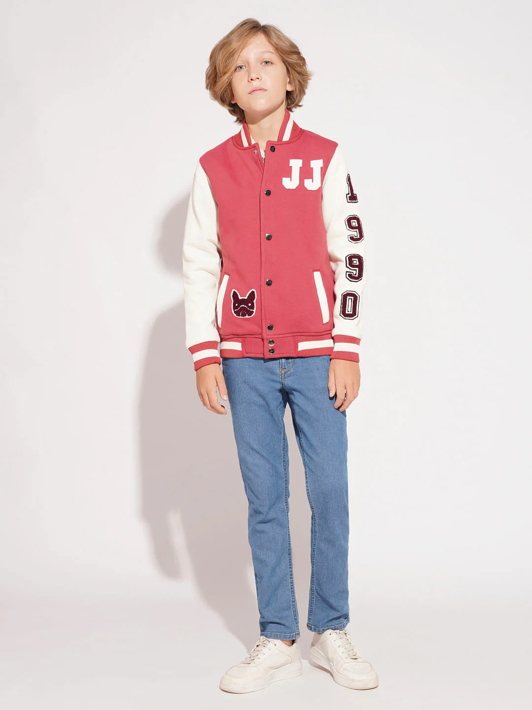 Boys Red Colourblocked Varsity Bomber Jacket - Image 5