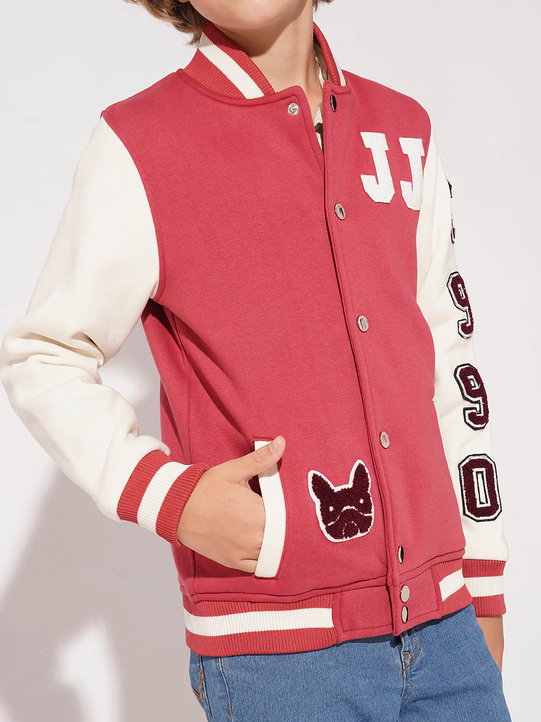 Boys Red Colourblocked Varsity Bomber Jacket - Image 6