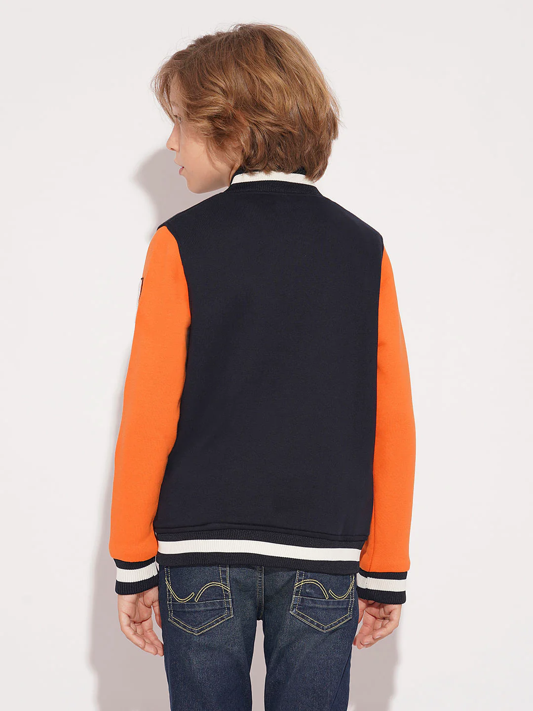 Boys Navy Blue Colourblocked Varsity Bomber Jacket - Image 4
