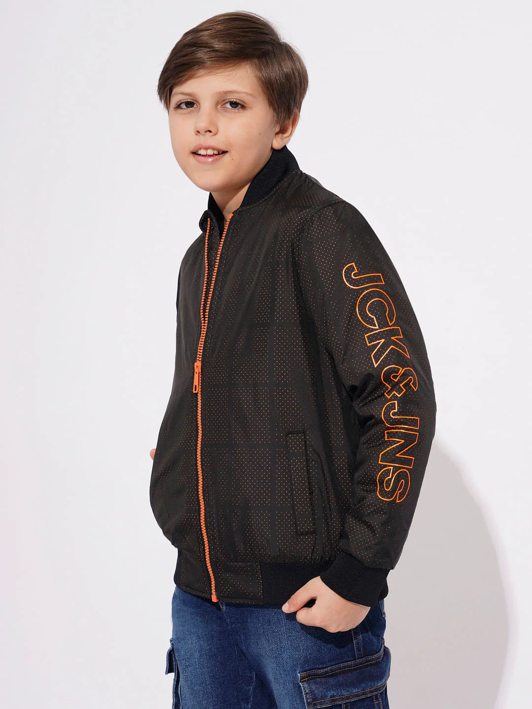 Boys Black Printed Mesh Bomber Jacket - Image 3