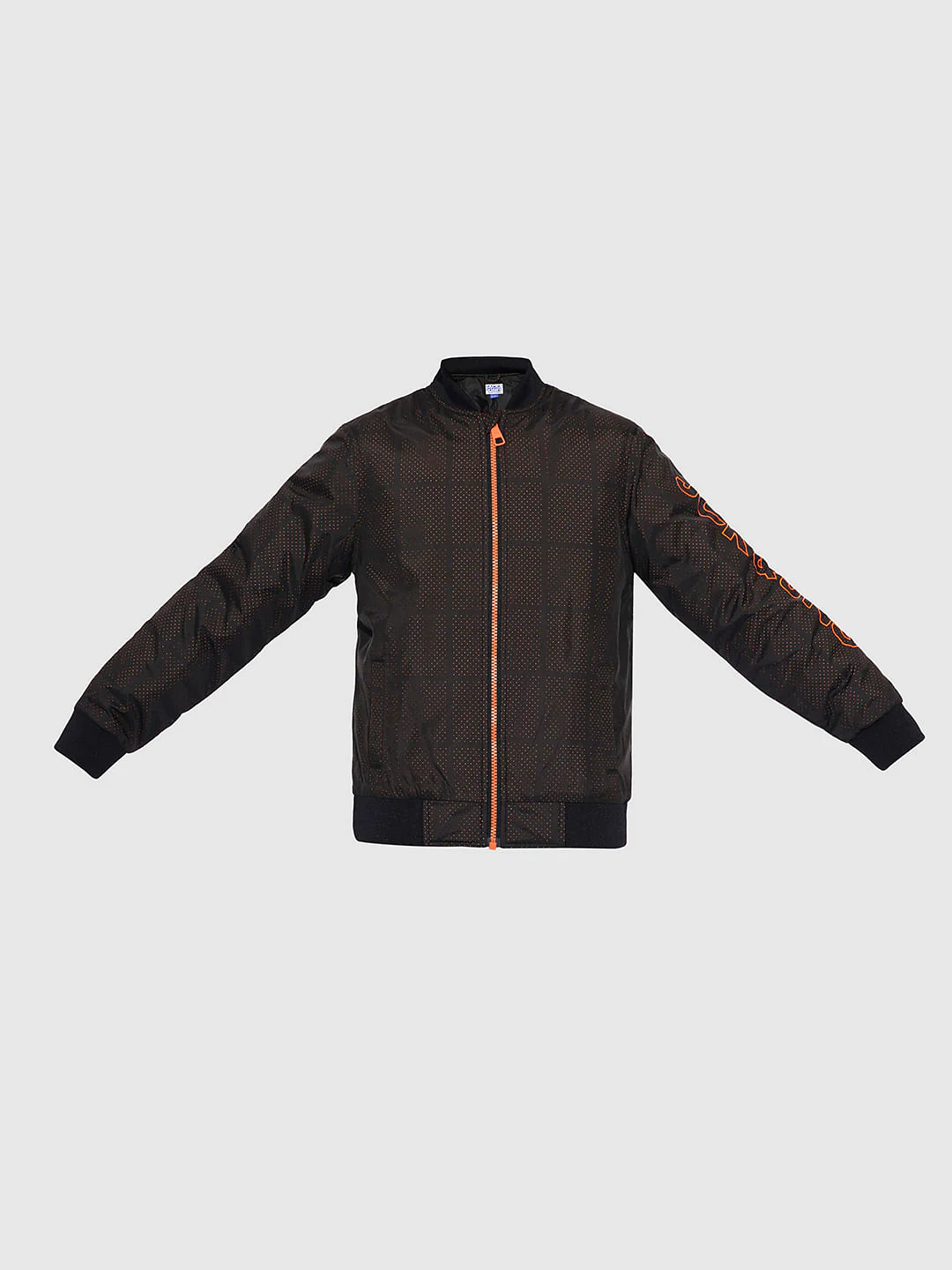 Boys Black Printed Mesh Bomber Jacket - Image 7