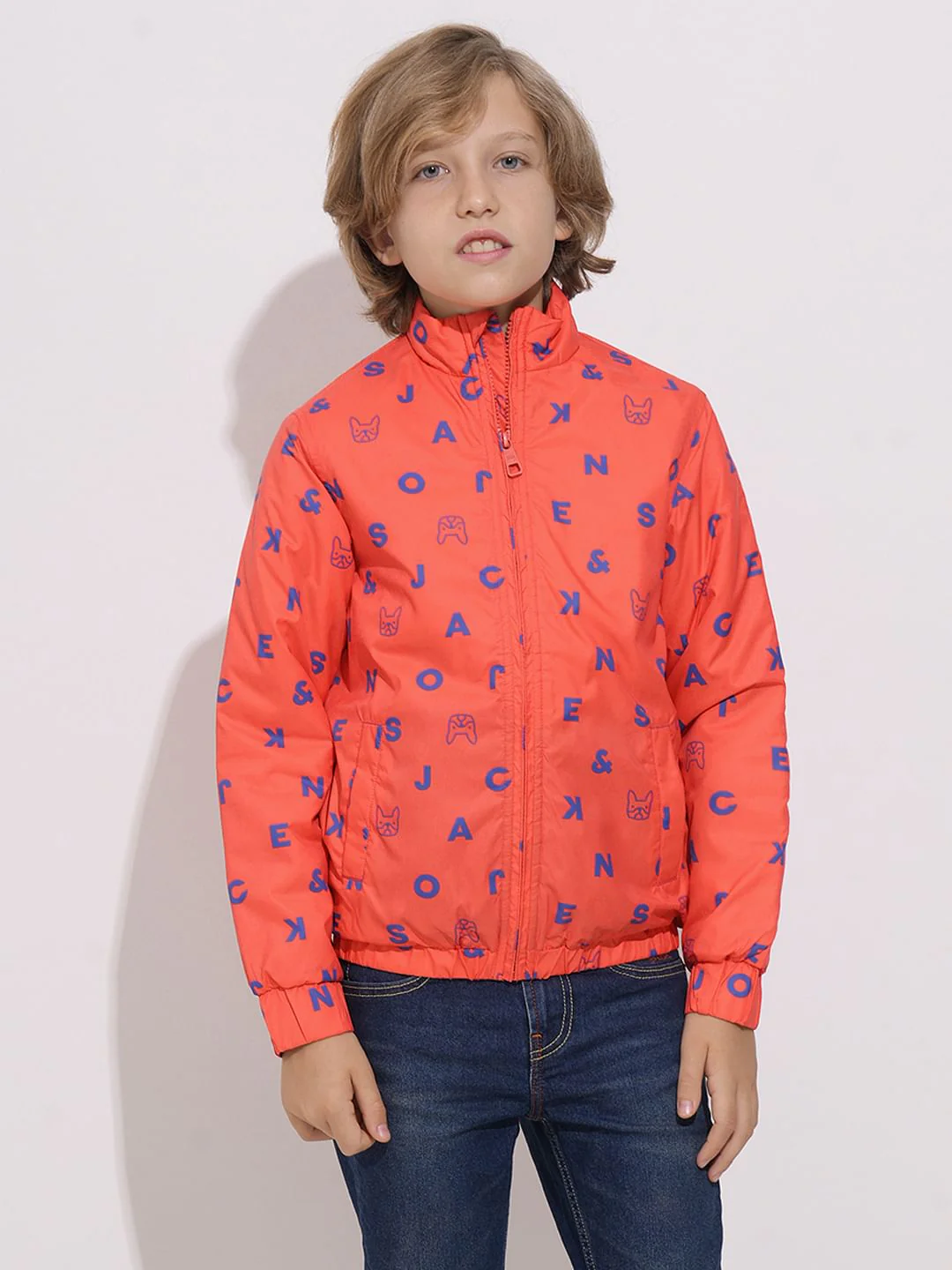 Boys Orange Logo Print Puffer Jacket - Image 2