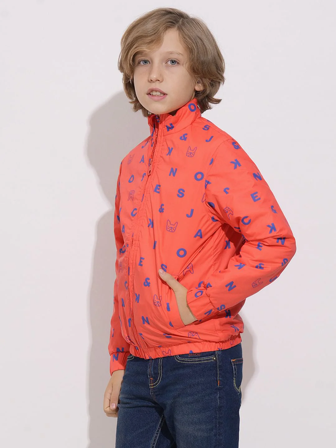 Boys Orange Logo Print Puffer Jacket - Image 3