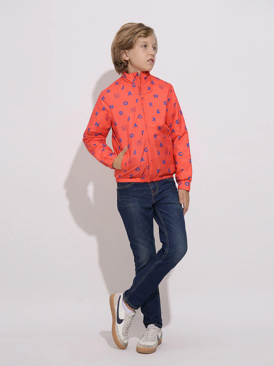 Boys Orange Logo Print Puffer Jacket - Image 5