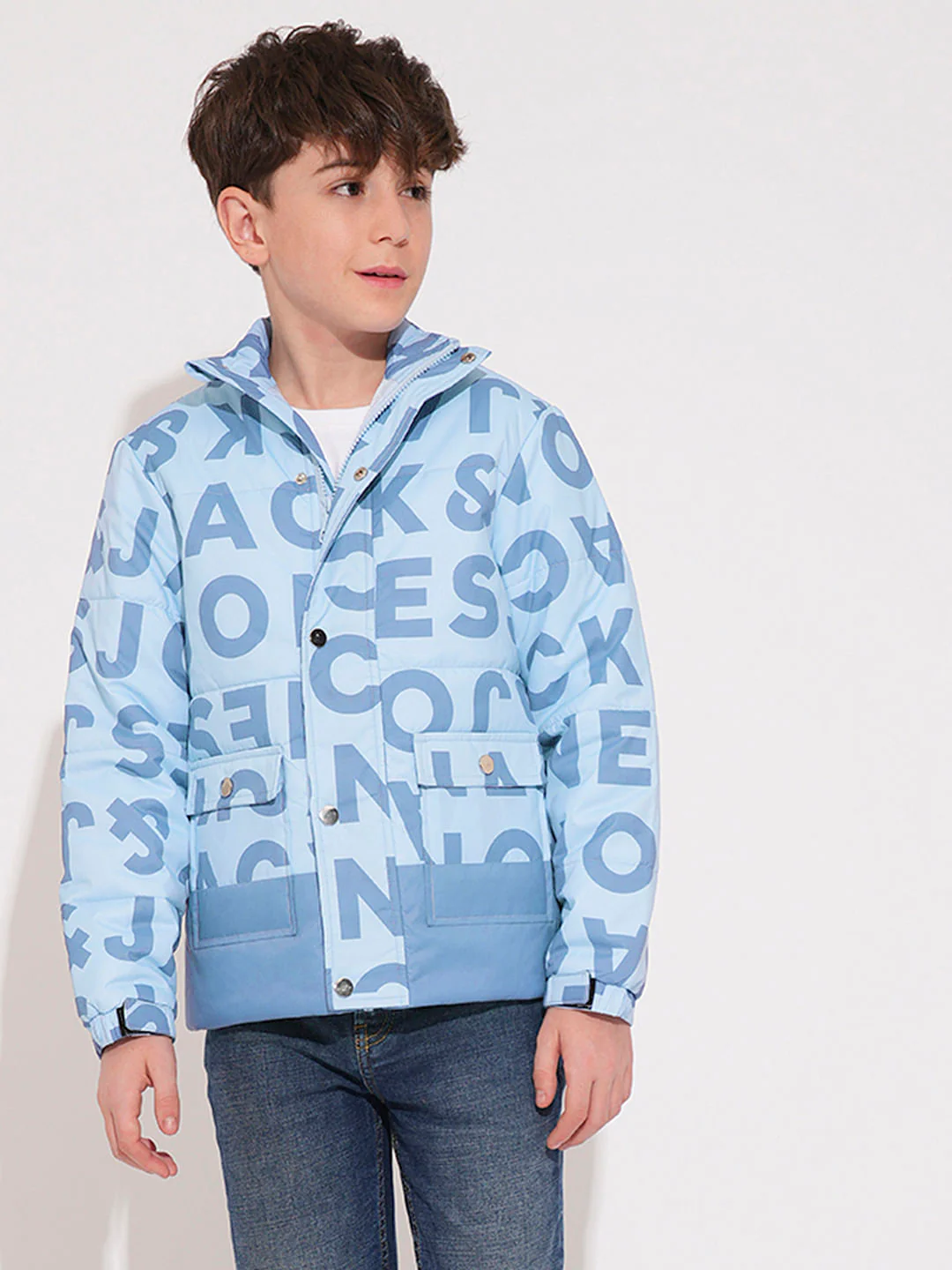 Boys Blue Typographic Print Jacket - Image 2