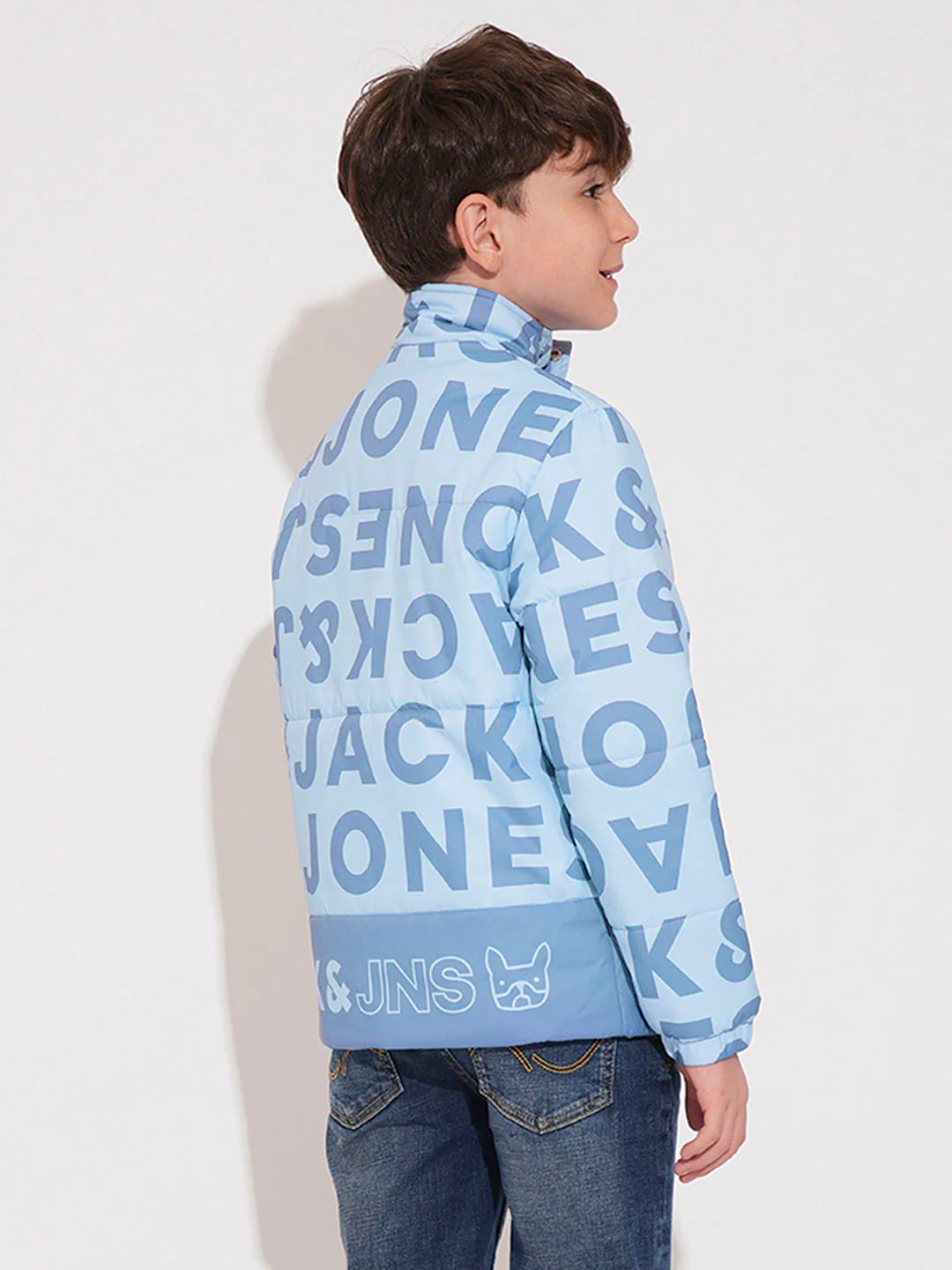 Boys Blue Typographic Print Jacket - Image 4