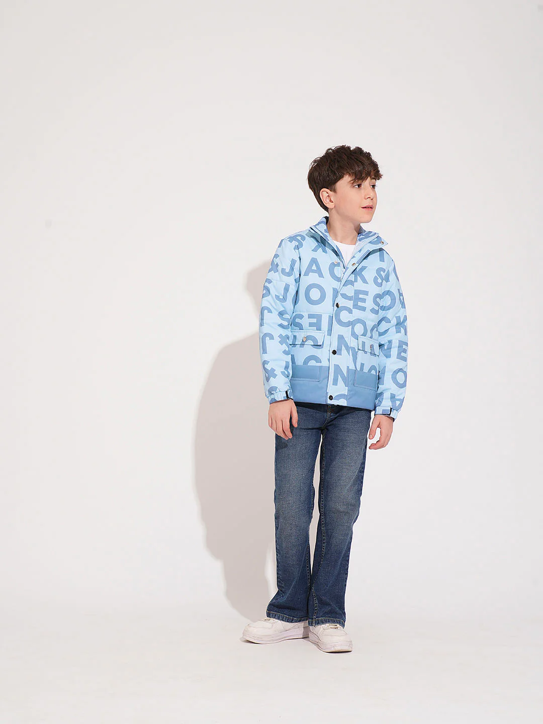 Boys Blue Typographic Print Jacket - Image 5