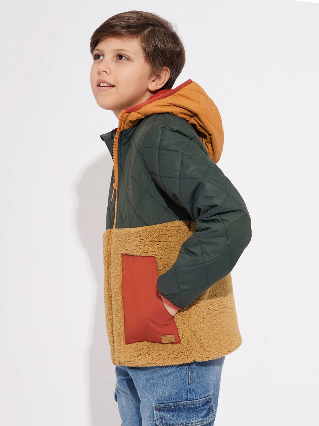 Boys Green Colourblocked Hooded Jacket - Image 3