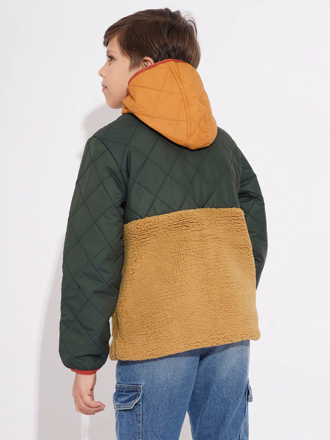 Boys Green Colourblocked Hooded Jacket - Image 4