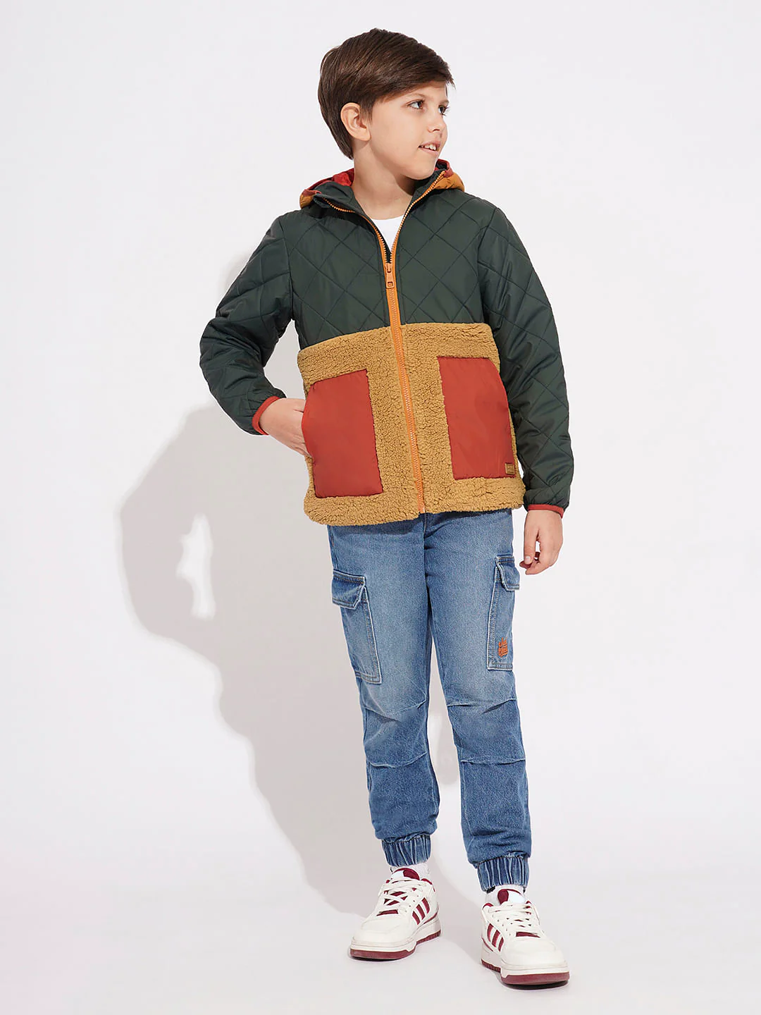 Boys Green Colourblocked Hooded Jacket - Image 5
