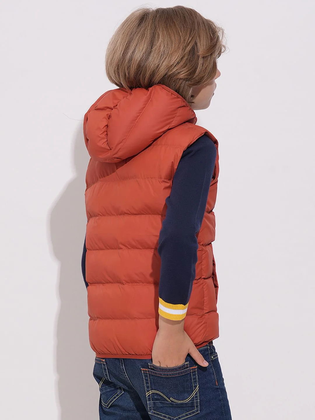 Boys Red Sleeveless Hooded Jacket - Image 4