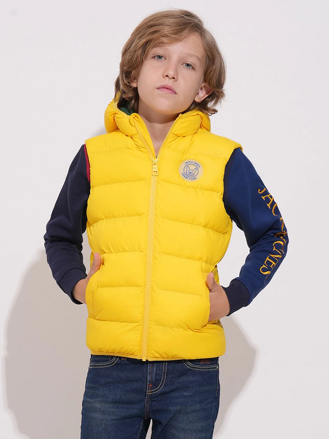 Boys Yellow Sleeveless Hooded Jacket - Image 2