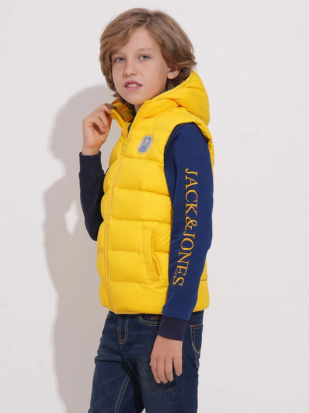 Boys Yellow Sleeveless Hooded Jacket - Image 3