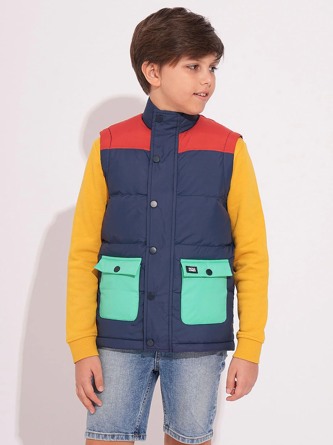 Boys Navy Blue Colourblocked Jacket - Image 2