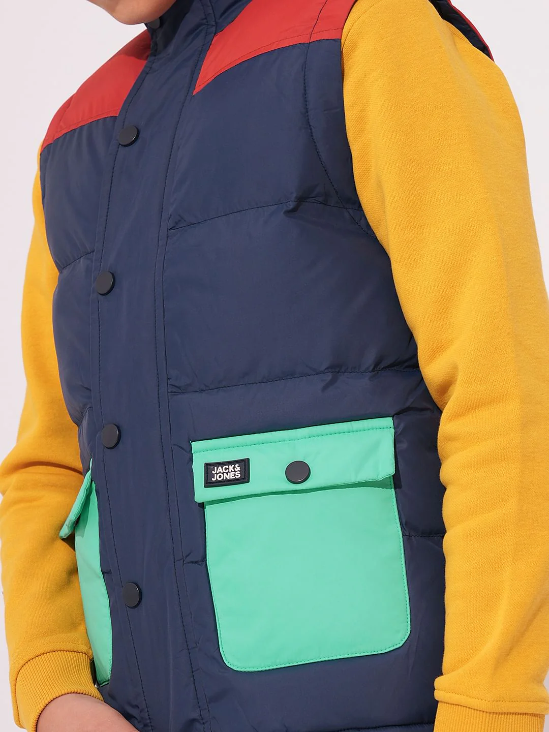Boys Navy Blue Colourblocked Jacket - Image 6