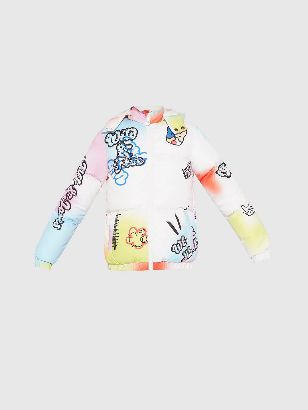Boys White Printed Hooded Puffer Jacket - Image 7