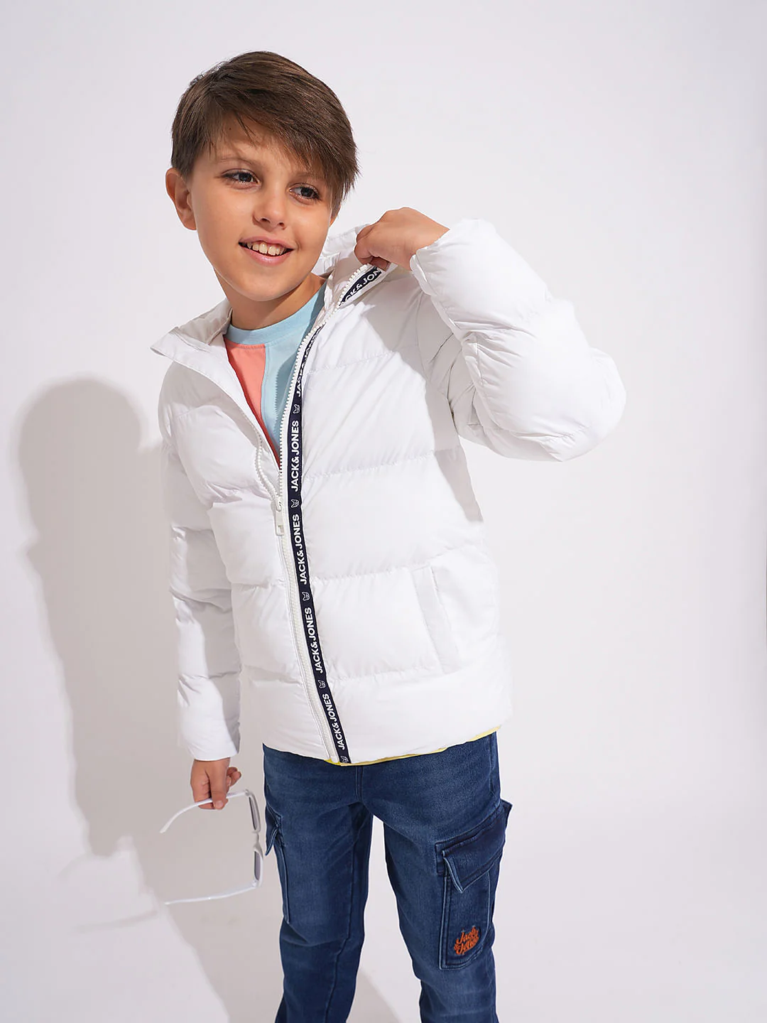 Boys White Hooded Puffer Jacket