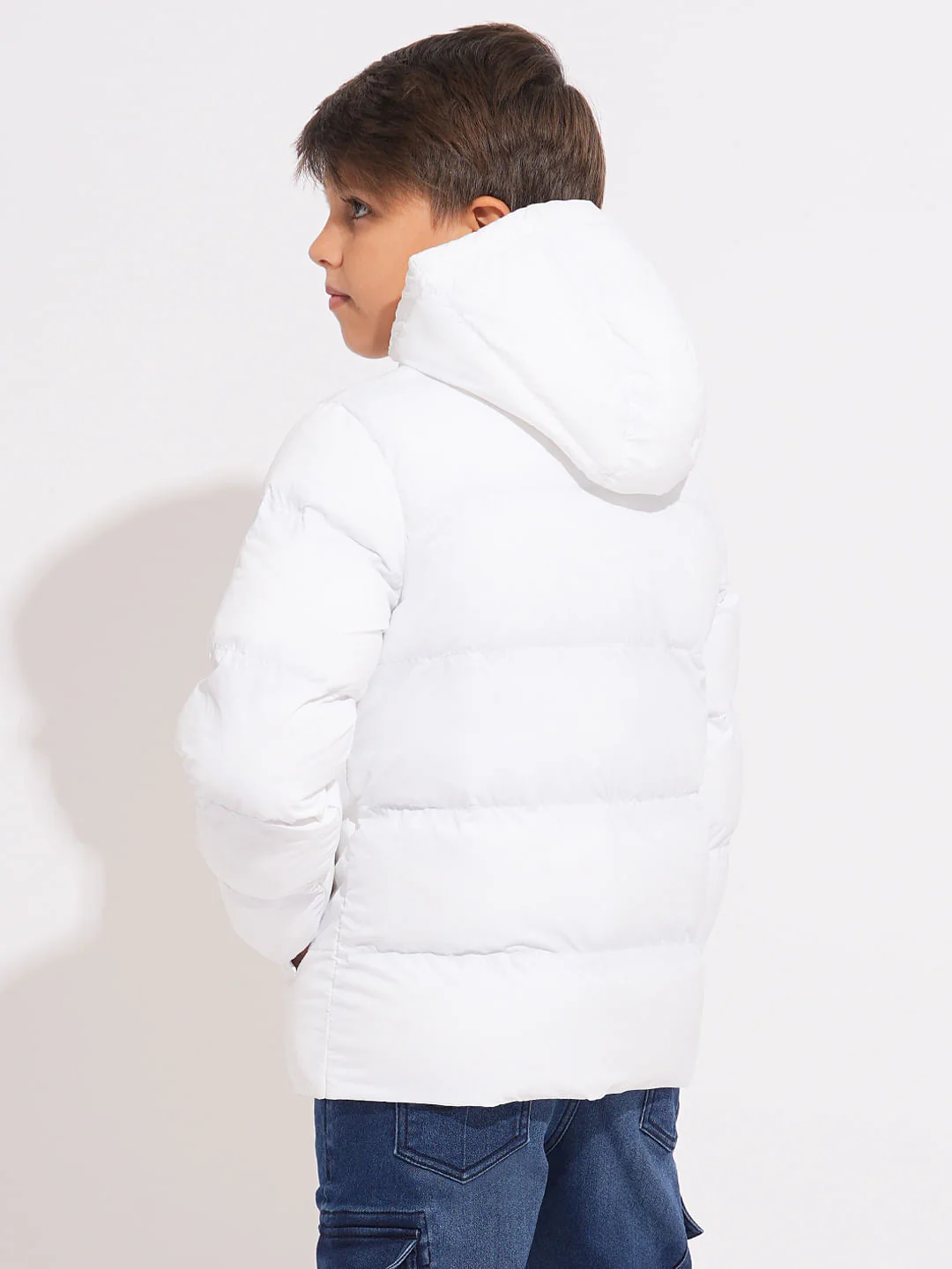 Boys White Hooded Puffer Jacket - Image 4