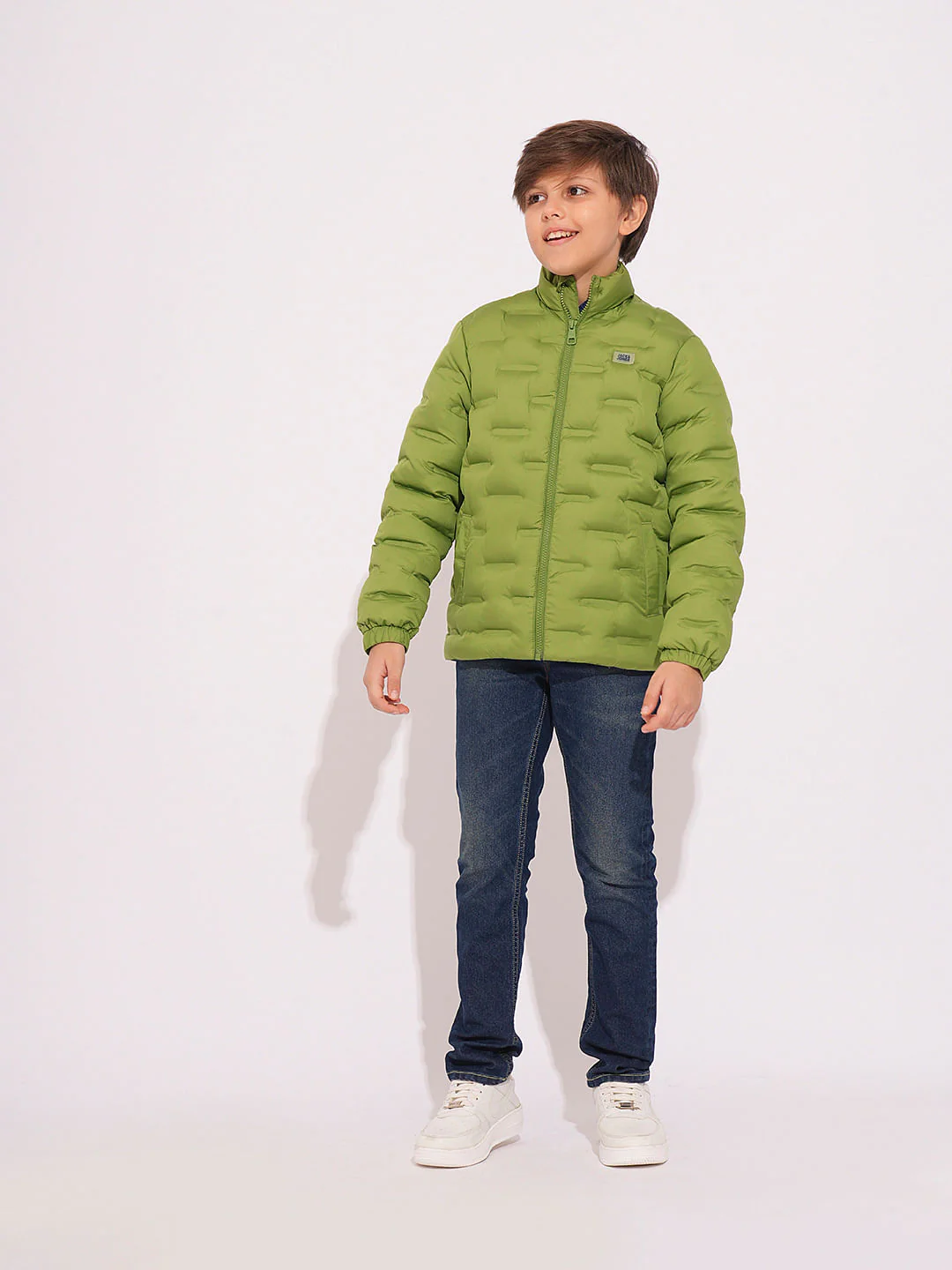 Boys Green High Neck Puffer Jacket - Image 5