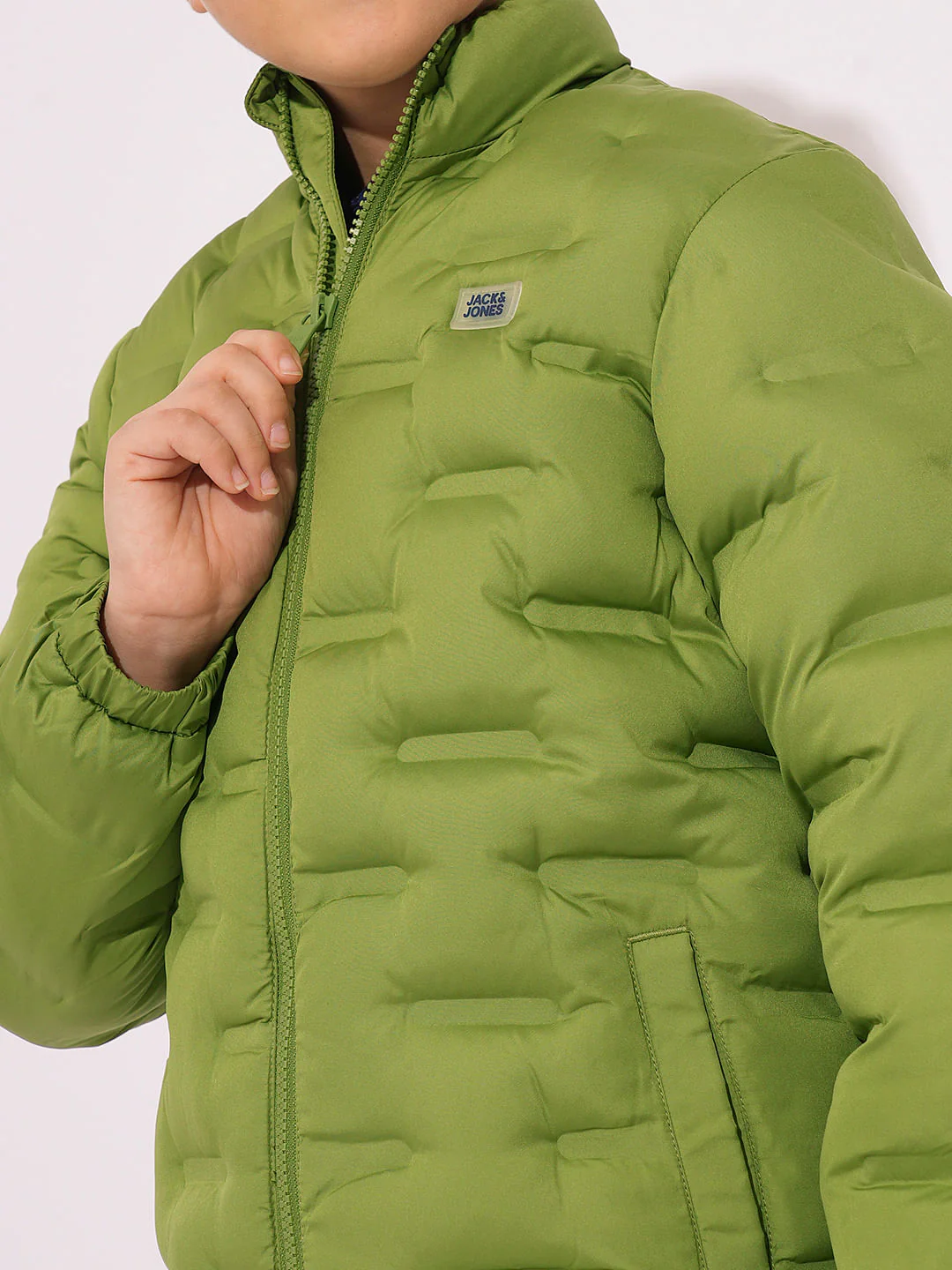 Boys Green High Neck Puffer Jacket - Image 6
