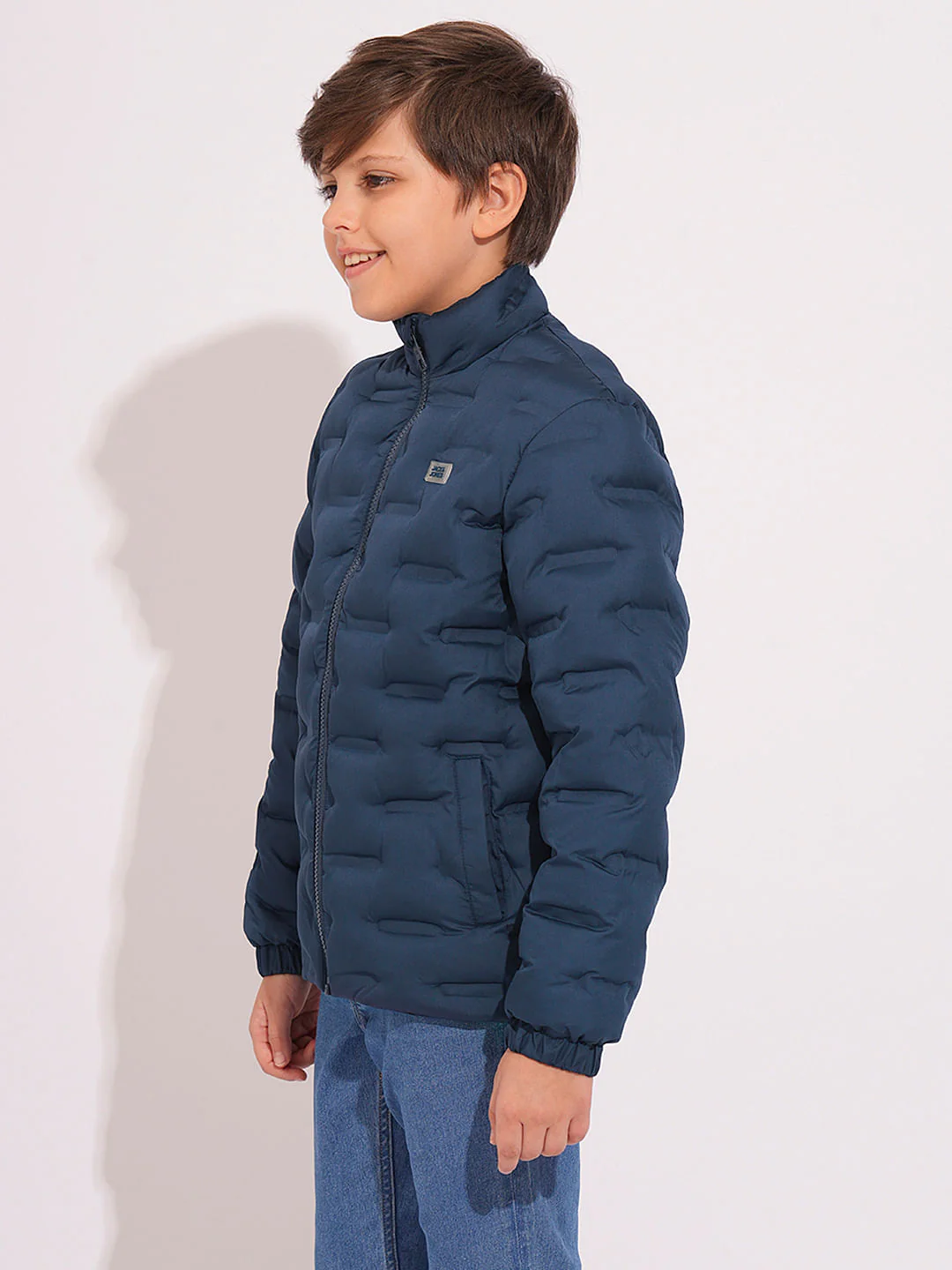 Boys Blue High Neck Puffer Jacket - Image 3