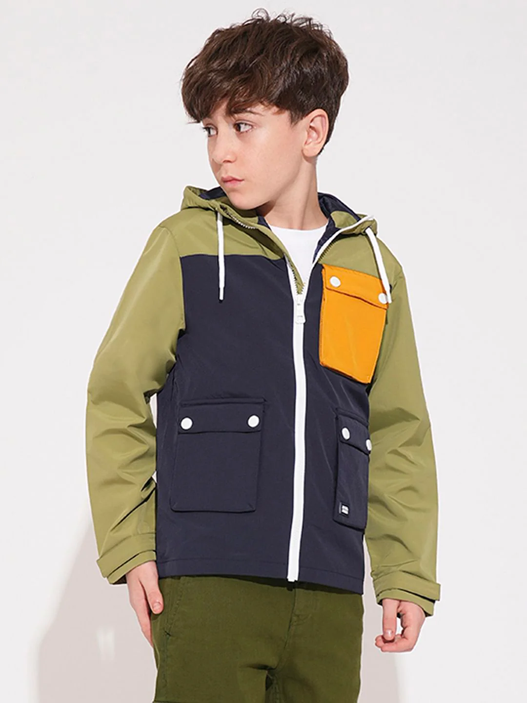 Boys Green Colourblocked Hooded Windcheater - Image 2