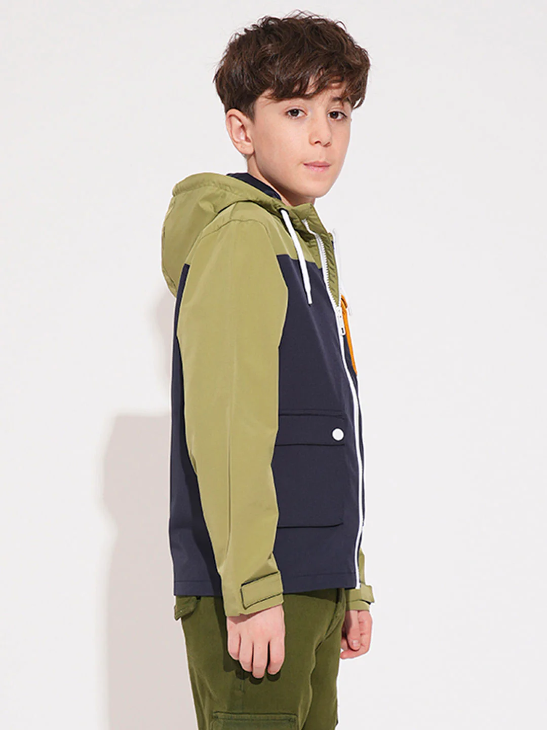 Boys Green Colourblocked Hooded Windcheater - Image 3