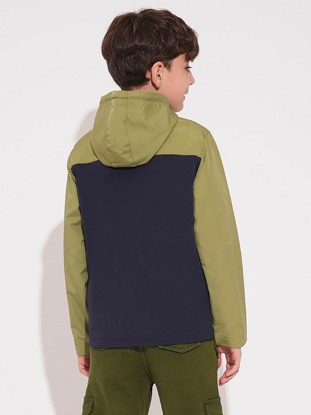 Boys Green Colourblocked Hooded Windcheater - Image 4