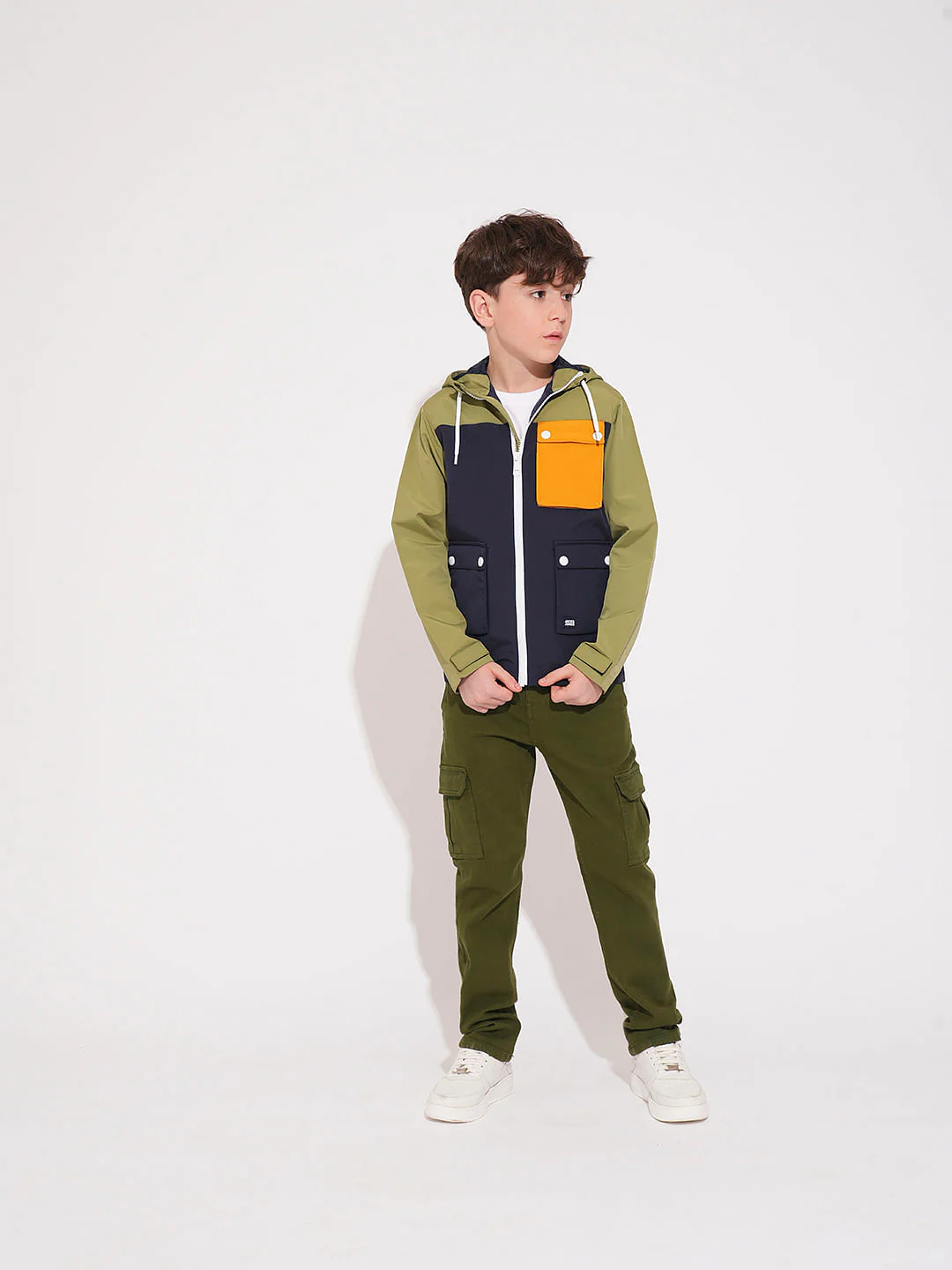 Boys Green Colourblocked Hooded Windcheater - Image 5