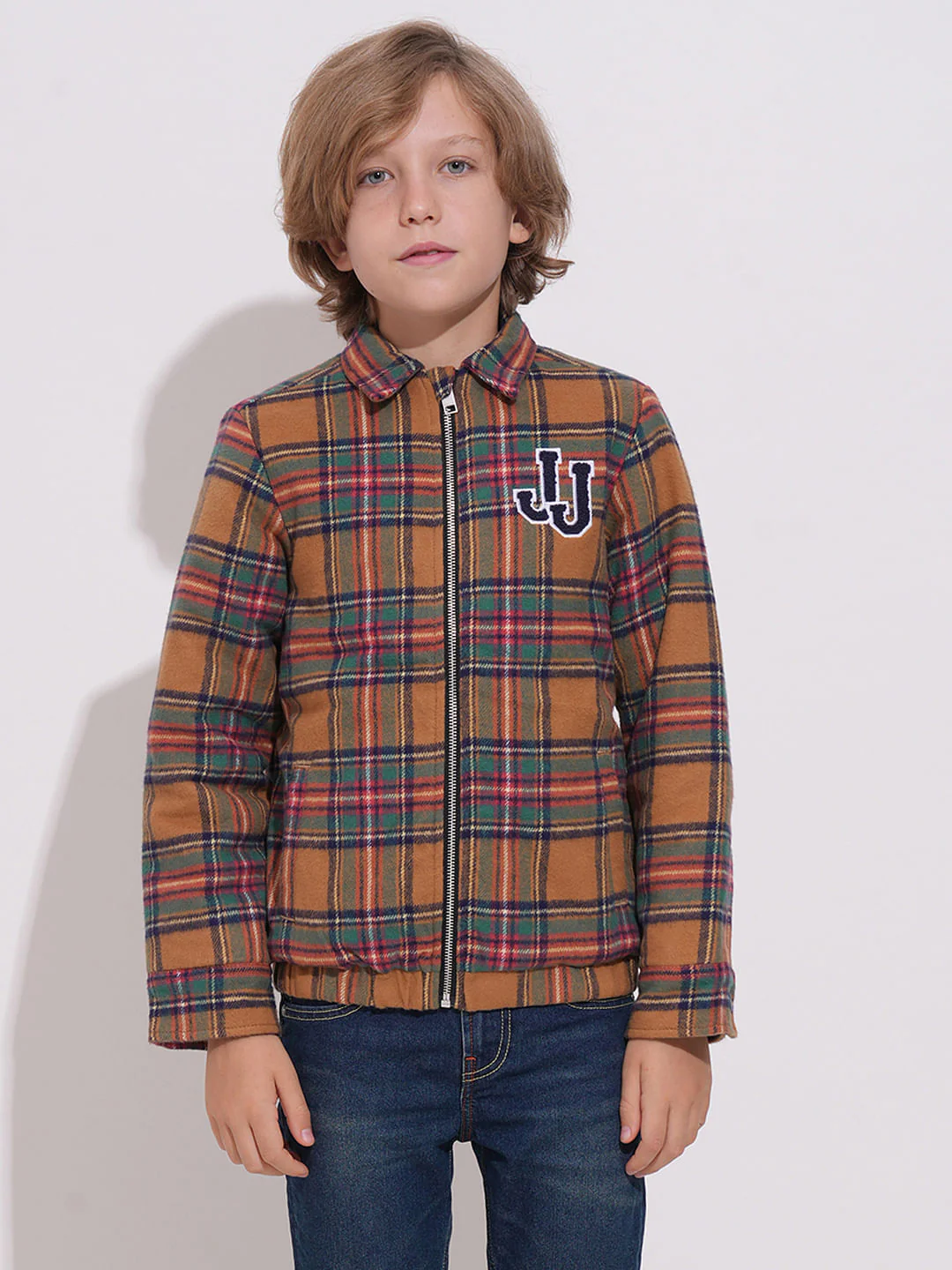 Boys Brown Check Zip-Up Jacket - Image 2