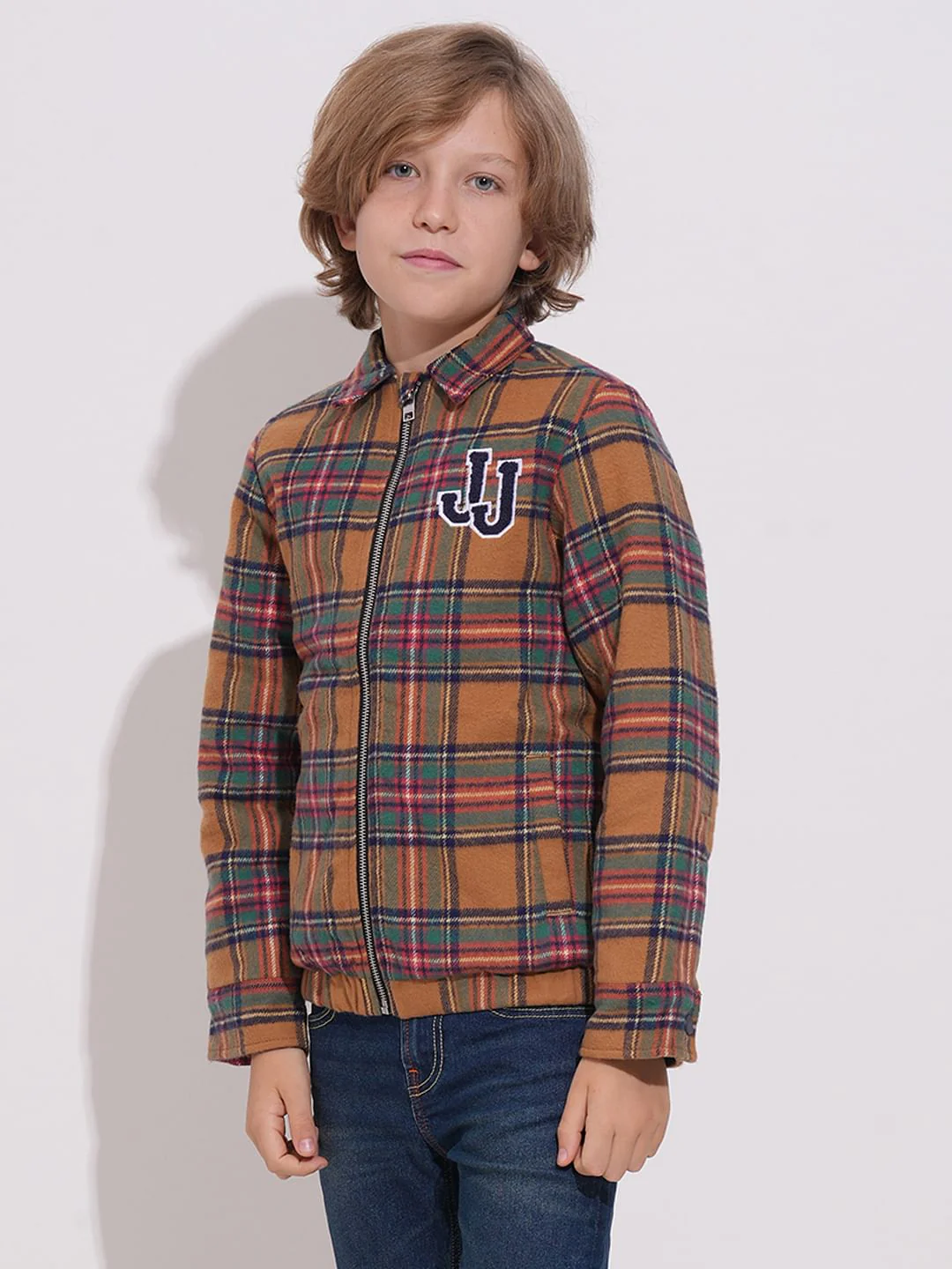 Boys Brown Check Zip-Up Jacket - Image 3