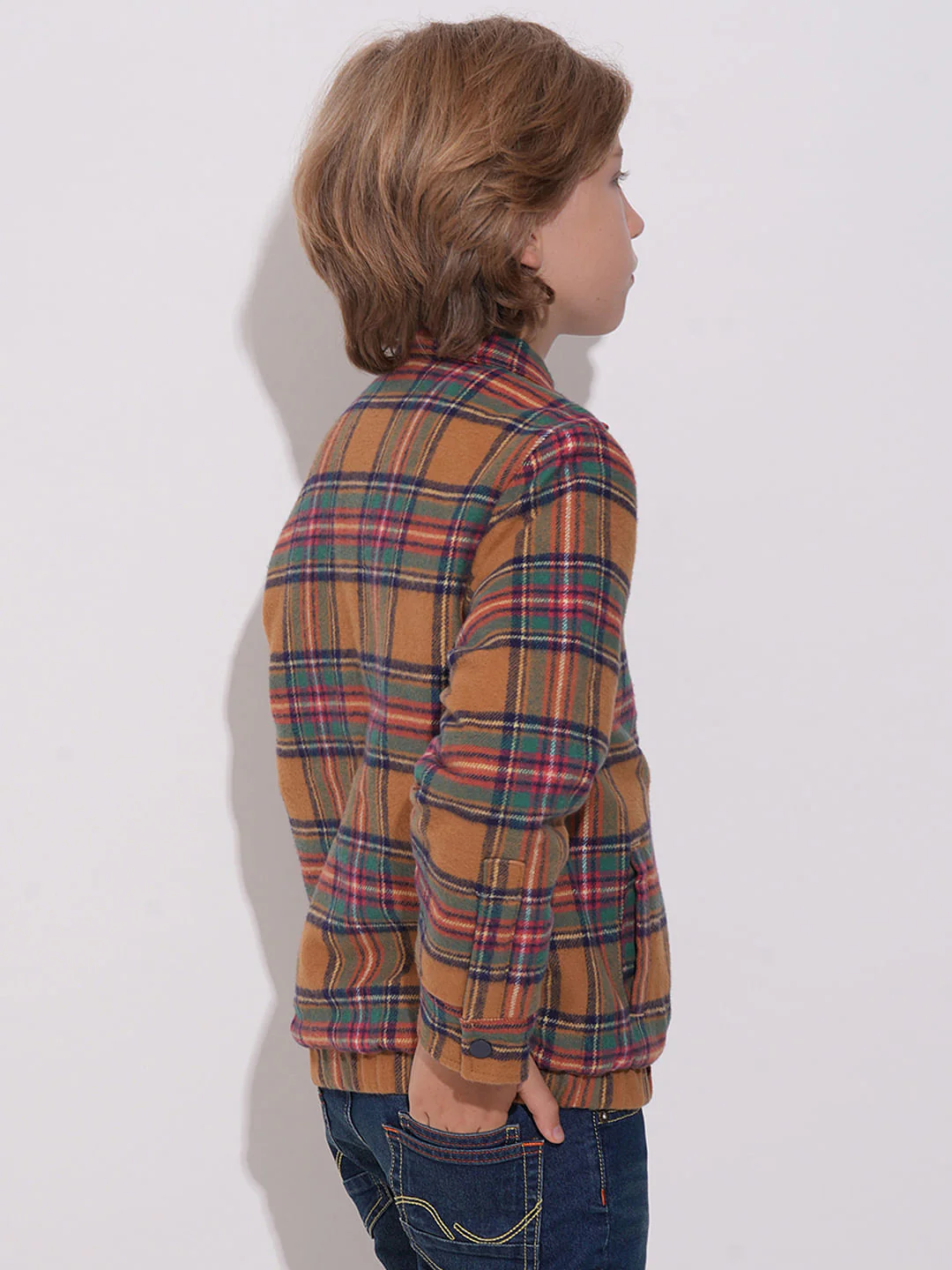 Boys Brown Check Zip-Up Jacket - Image 4