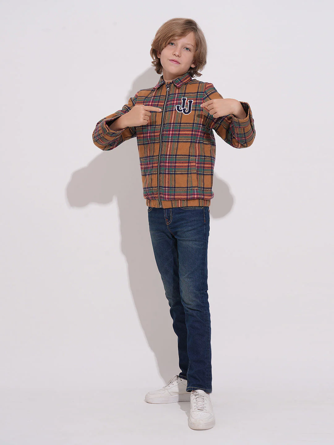 Boys Brown Check Zip-Up Jacket - Image 5