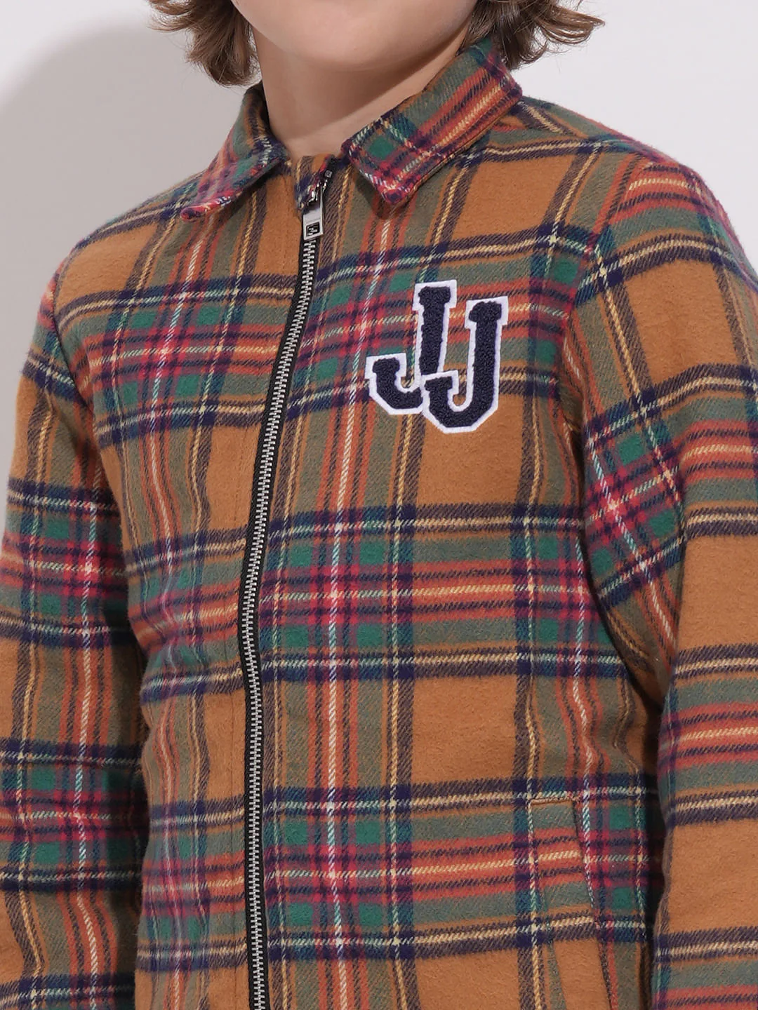 Boys Brown Check Zip-Up Jacket - Image 6
