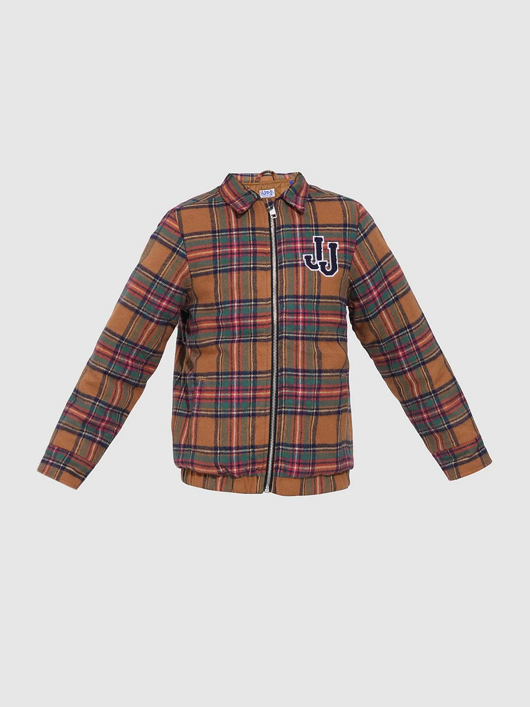 Boys Brown Check Zip-Up Jacket - Image 7