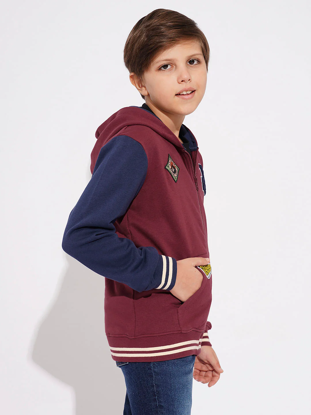 BOYS Maroon Printed Zip-Up Sweatshirt - Image 3