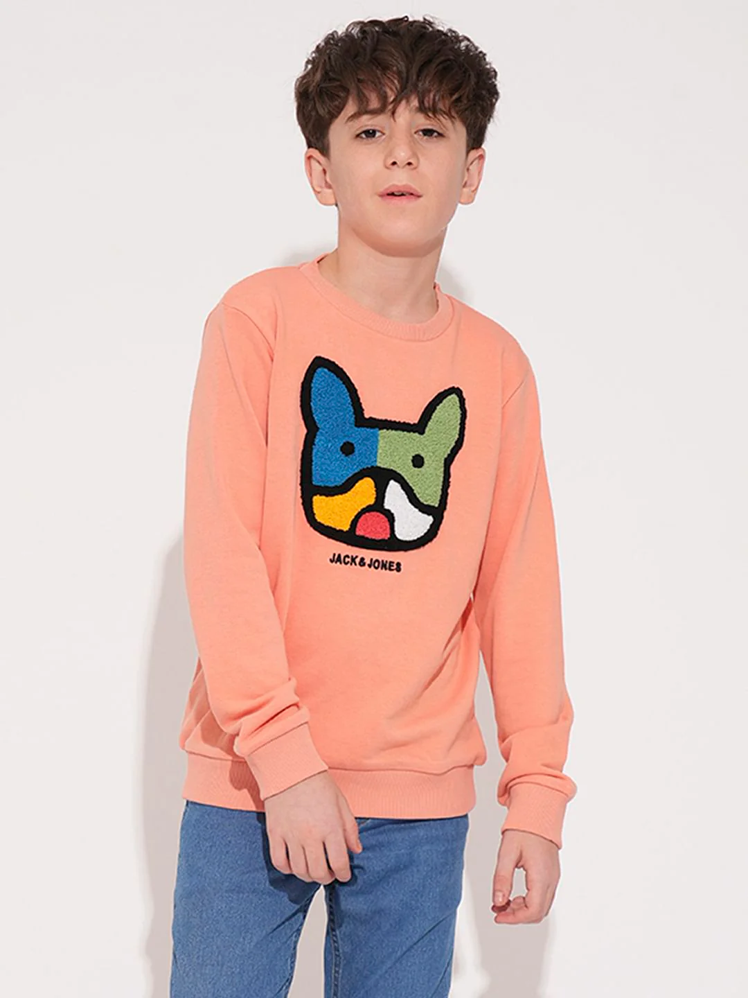 Boys Peach Applique Dog Print Sweatshirt - Image 2