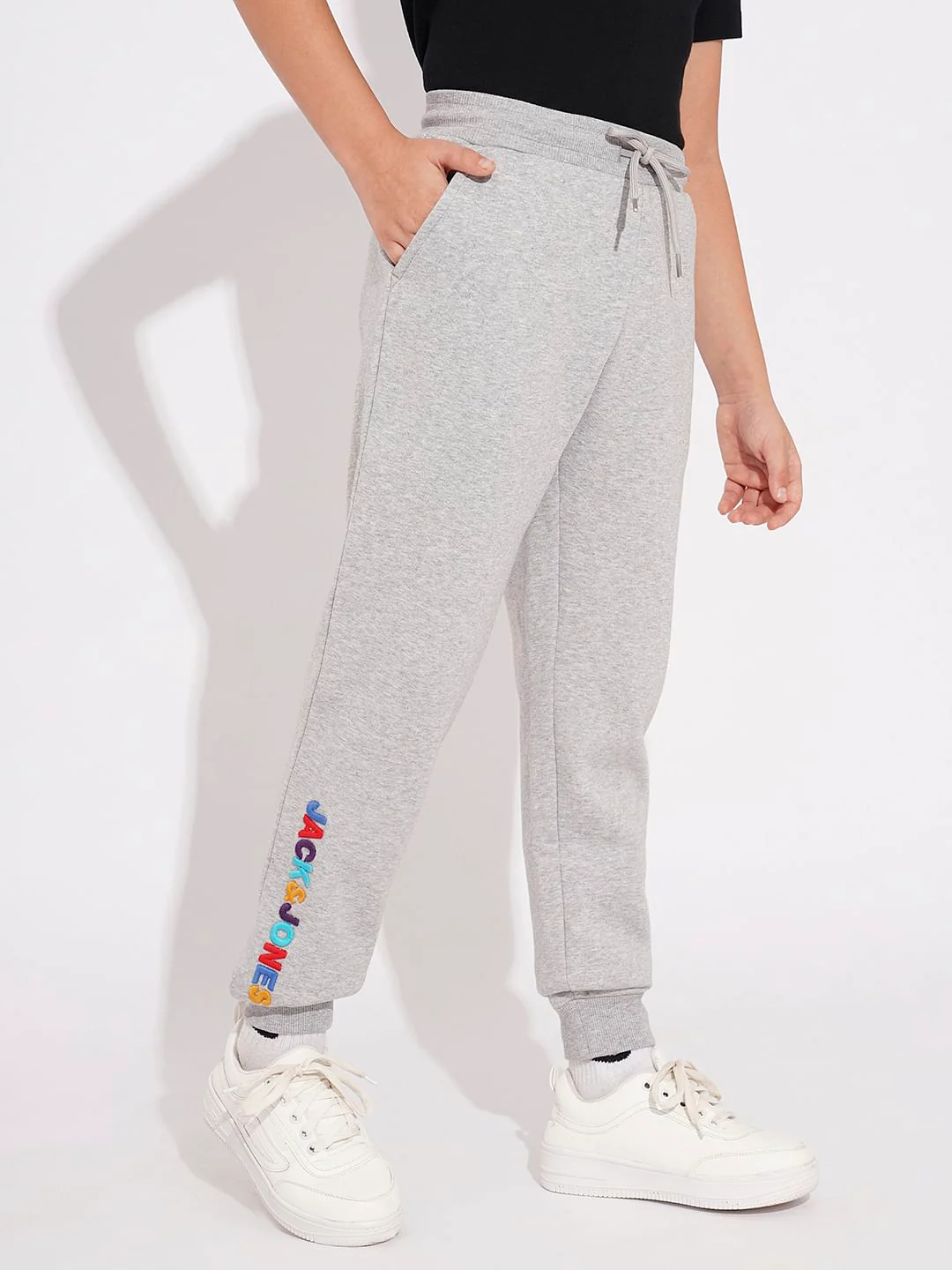 Boys Grey Embroidered Text Sweatpants - Image 3