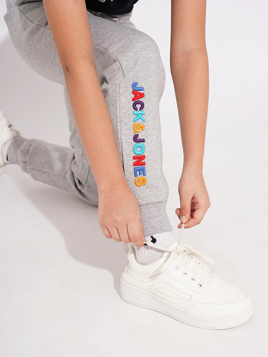 Boys Grey Embroidered Text Sweatpants - Image 6