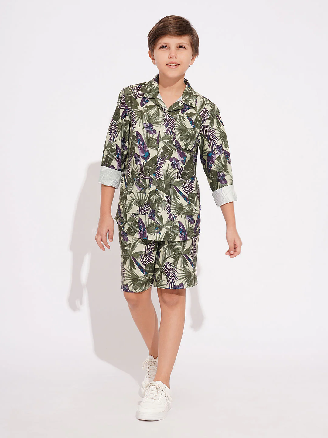 Boys Green Tropical Print Co-ord Set Shorts - Image 5