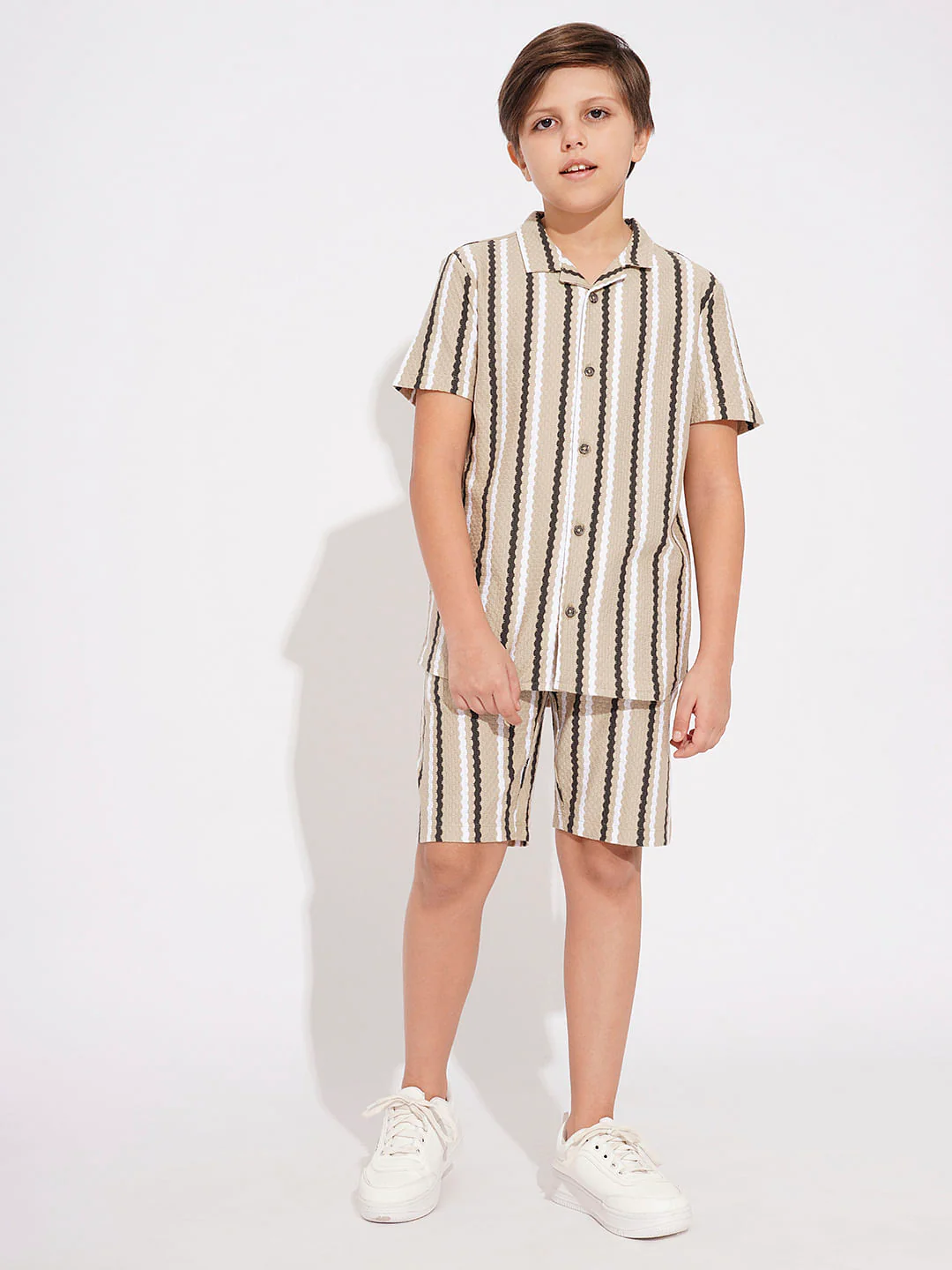 BOYS Beige Striped Co-ord Set Shorts - Image 5