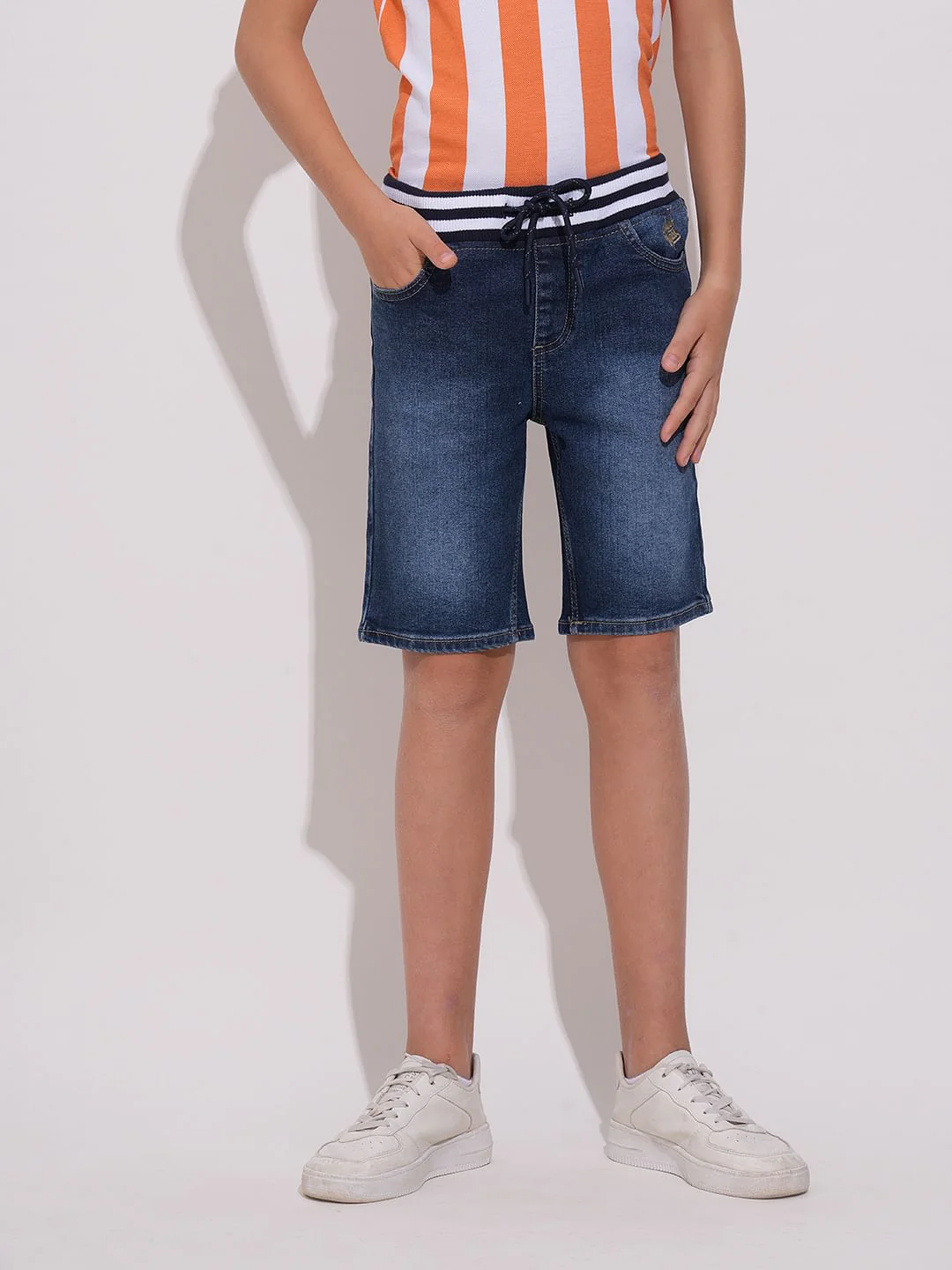 Boys Dark Blue Washed Denim Shorts - Image 2