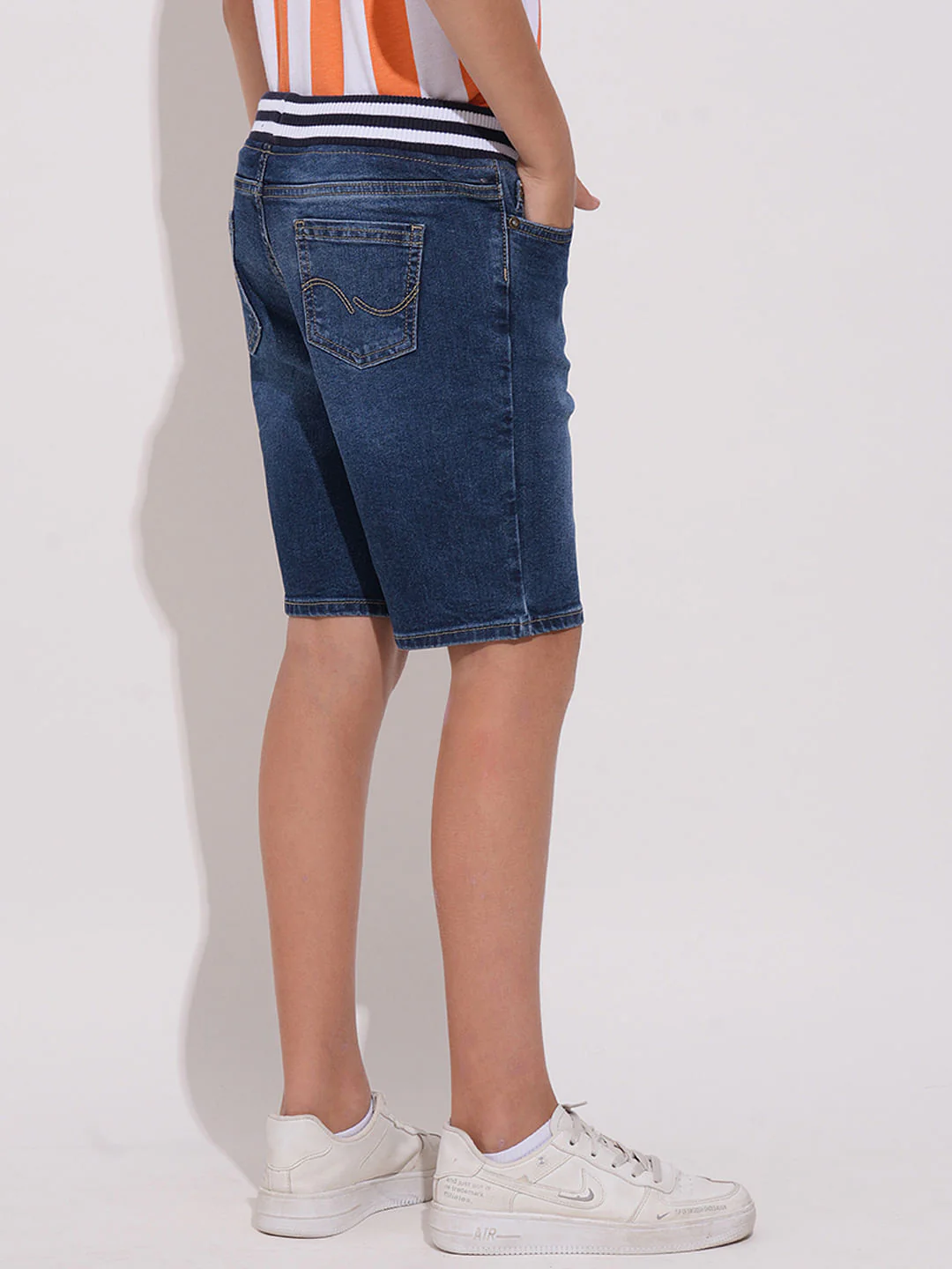 Boys Dark Blue Washed Denim Shorts - Image 4