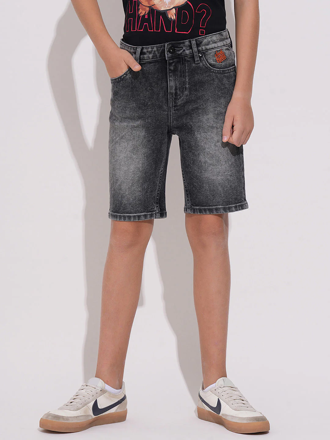 Boys Black Washed Denim Shorts - Image 2