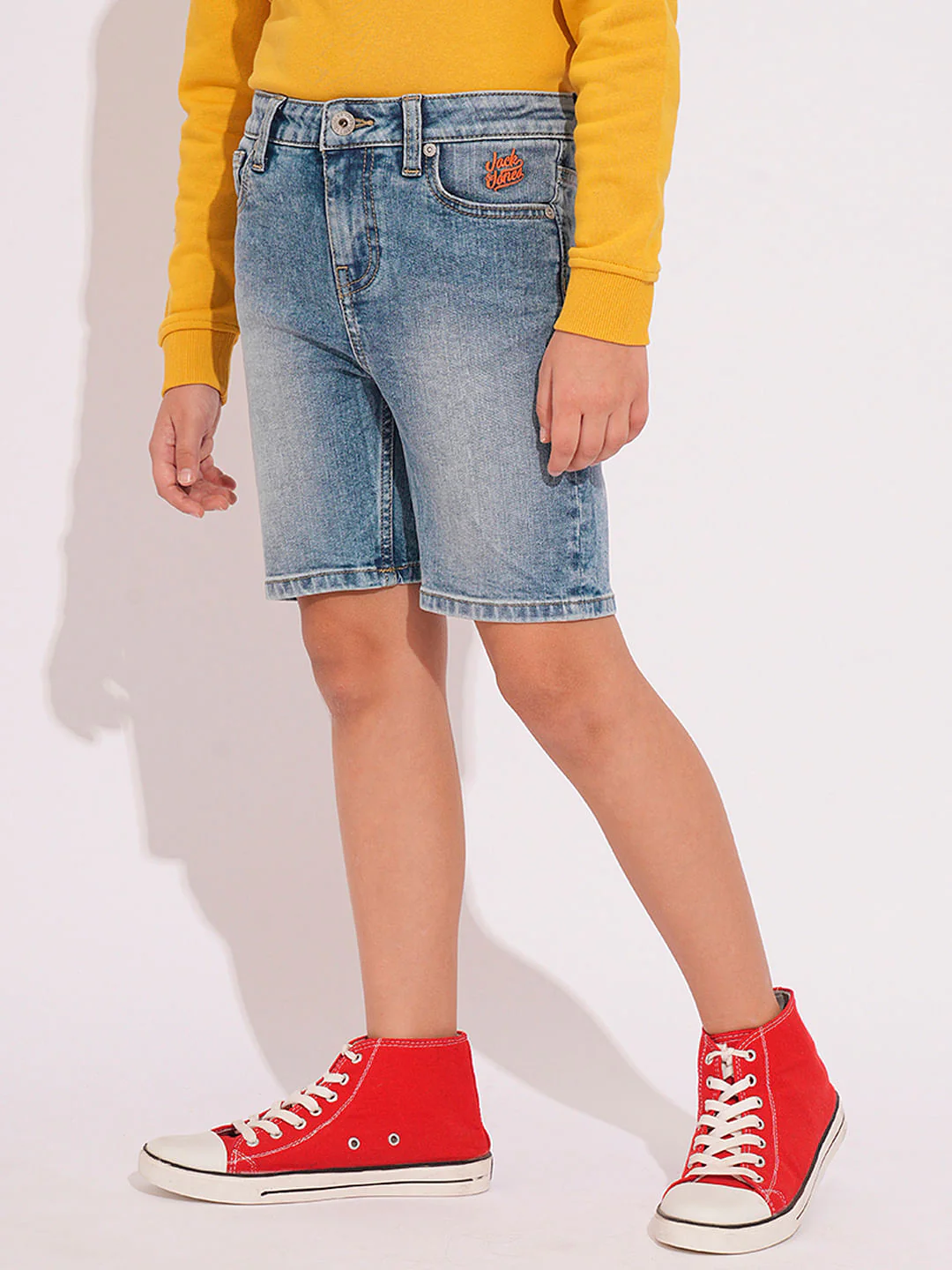 Blue Mid Rise Denim Shorts - Image 3