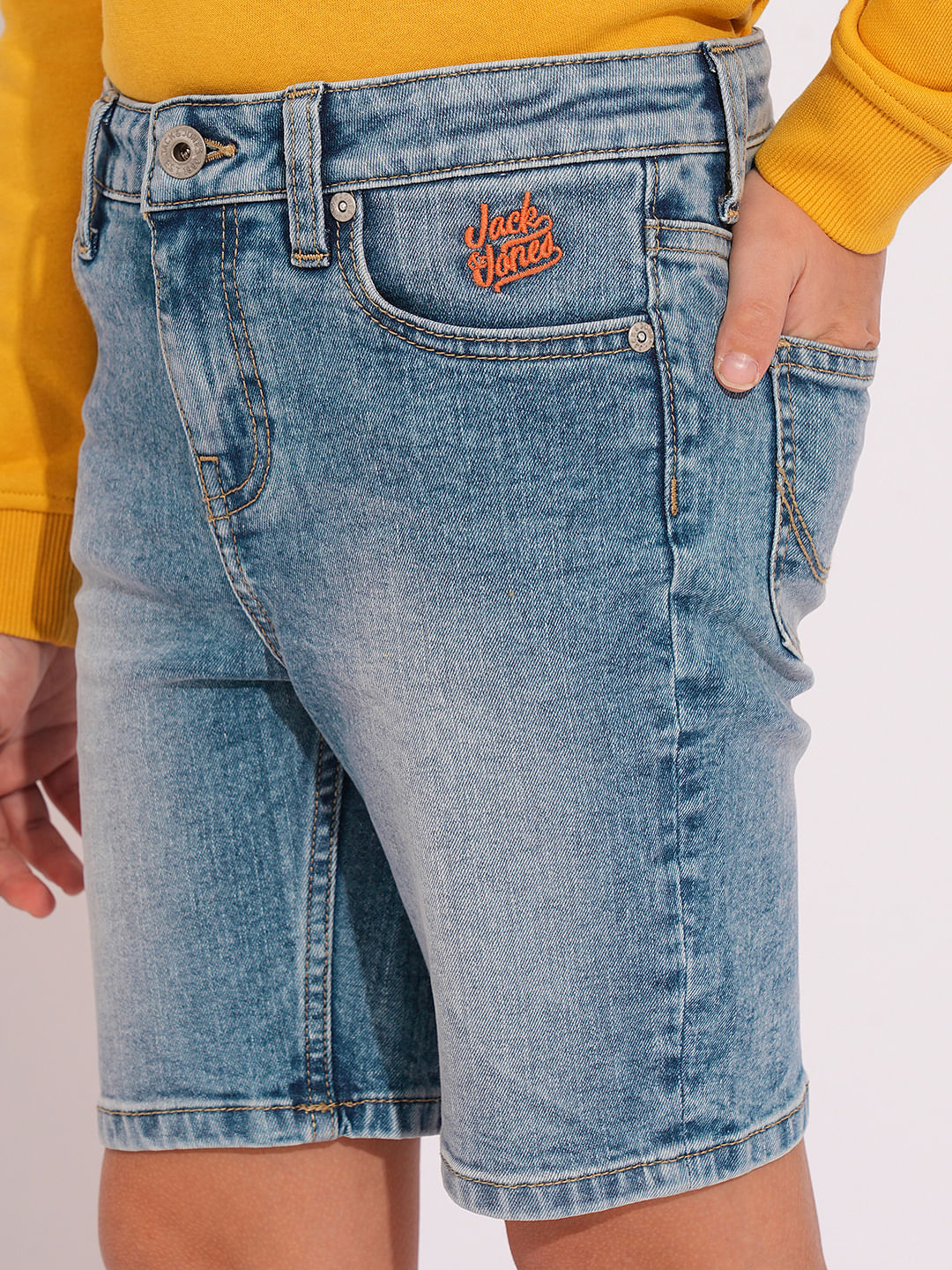Blue Mid Rise Denim Shorts - Image 6