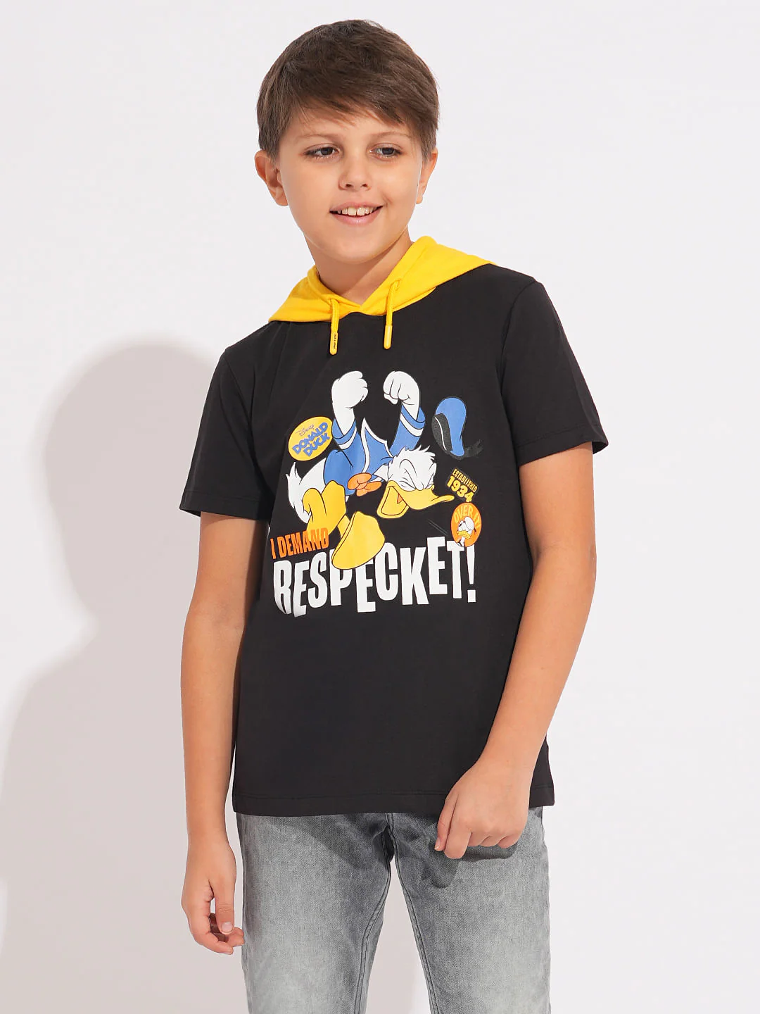 DONALD DUCK Black Printed Hooded T-shirt - Image 2
