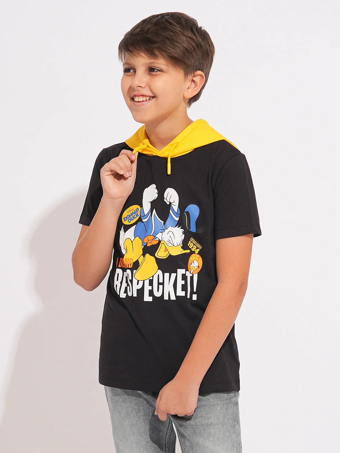 DONALD DUCK Black Printed Hooded T-shirt - Image 3